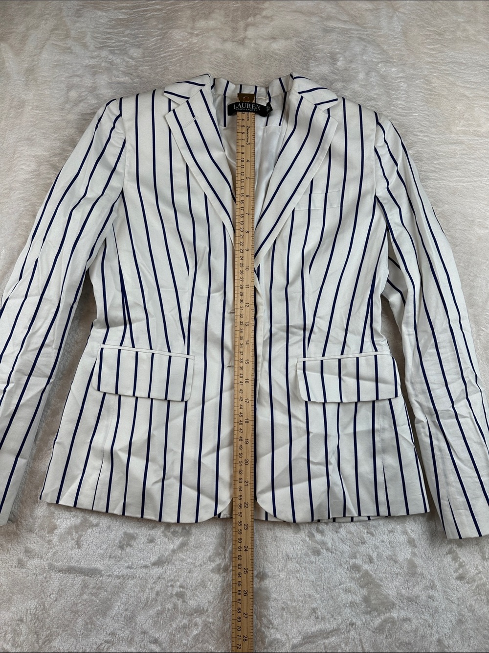 Lauren Ralph Lauren Cotton Silk White Blue Striped Blazer Jacket Women’s 4P - Picture 5 of 11